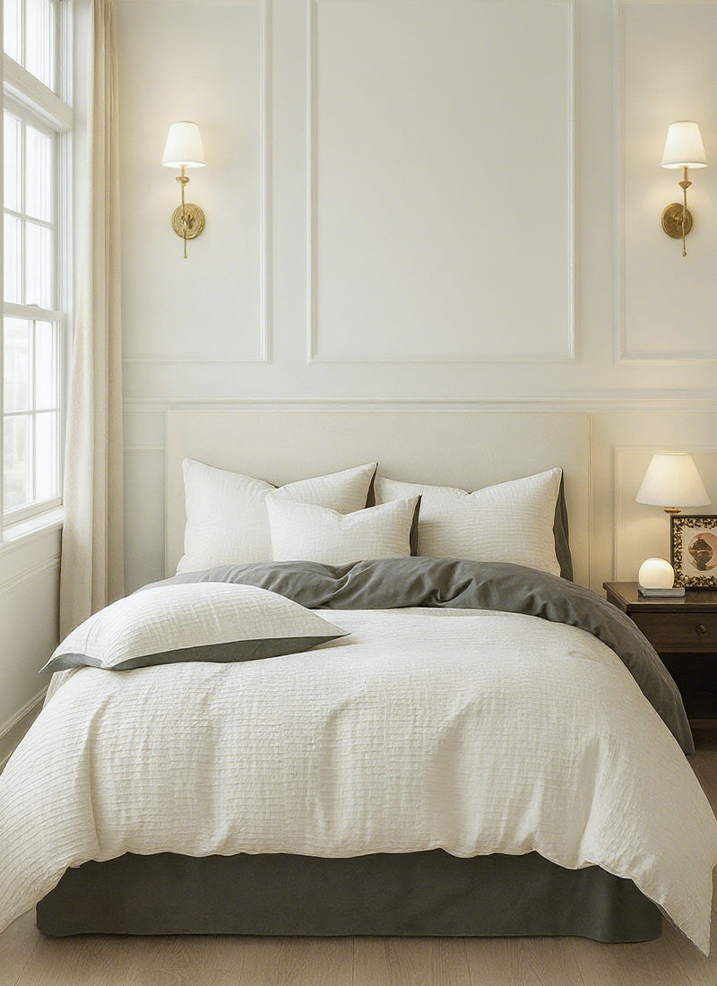 Pure Comfort Healing Cotton Bed Set – Airy Bubble Gauze & Waffle Texture for Luxury Homes & Resorts
