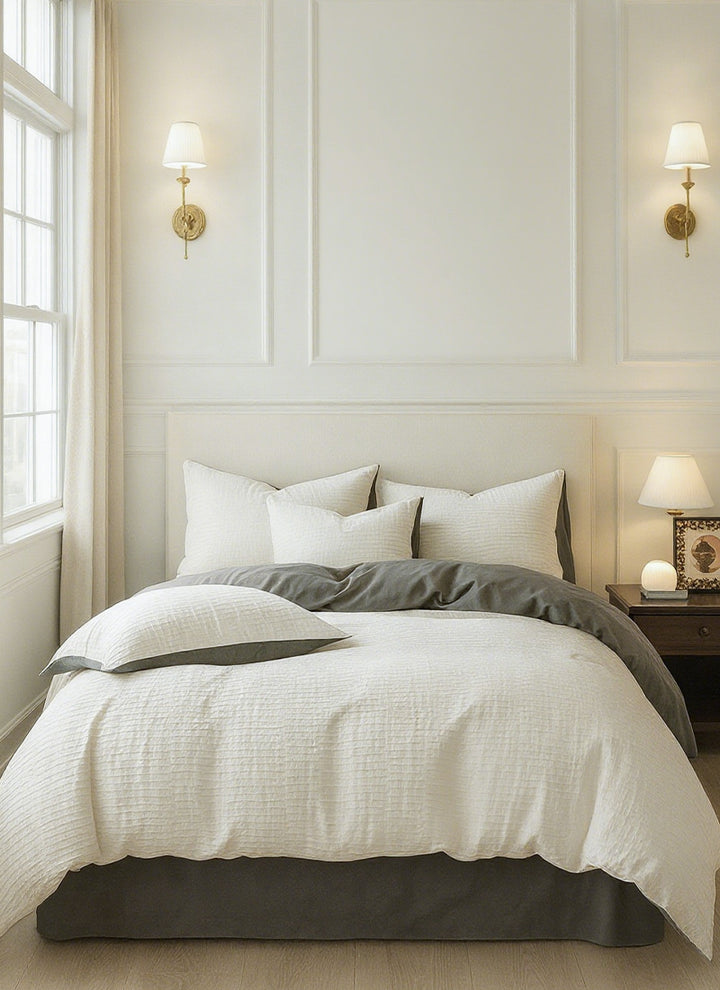 Pure Comfort Healing Cotton Bed Set – Airy Bubble Gauze & Waffle Texture for Luxury Homes & Resorts