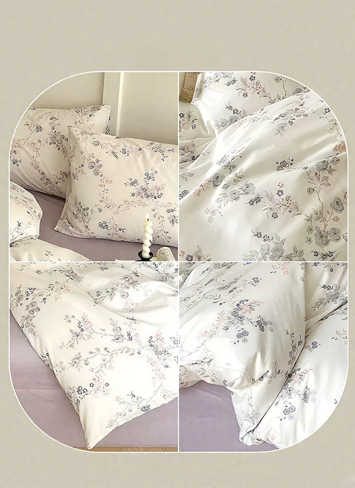 Premium British Cotton Luxury Bedding Ensemble with Contemporary Floral Embroidery & Artistic Brushstroke Design