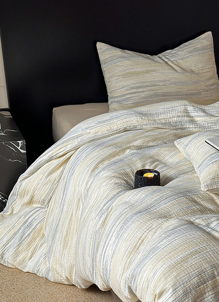 ZenWrinkle™ Organic Cotton Dual-Layer Gauze Bedding Set - Japanese Minimalist Wrinkle-Weave Technology for All-Season Naked-Sleep Comfort