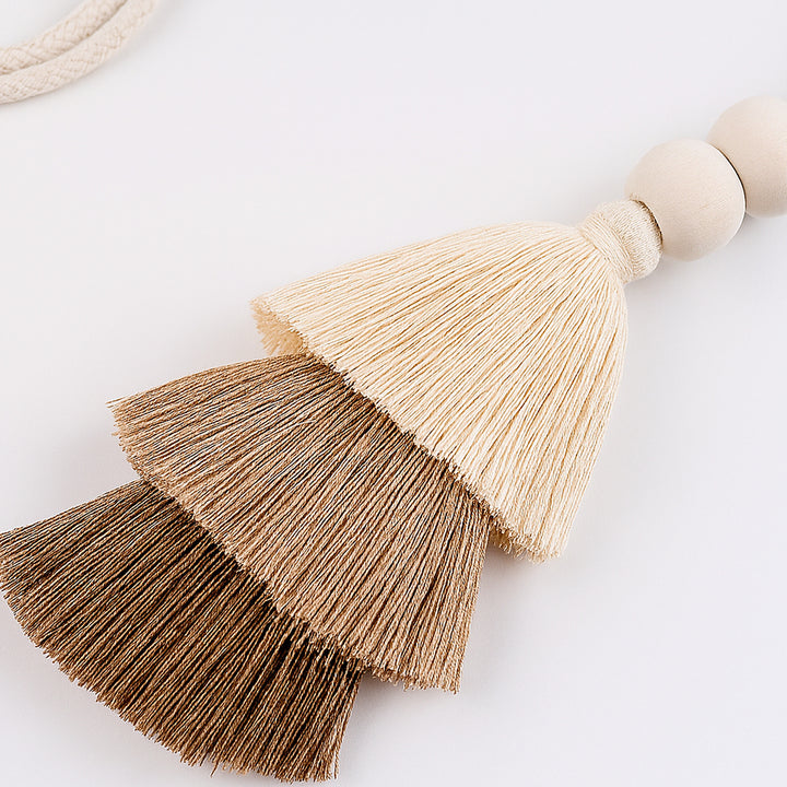 ‌Ginkgo Leaf Inspired Elegant Tassel Curtain Tie-Back with Natural Wood Tone Accents（Two）