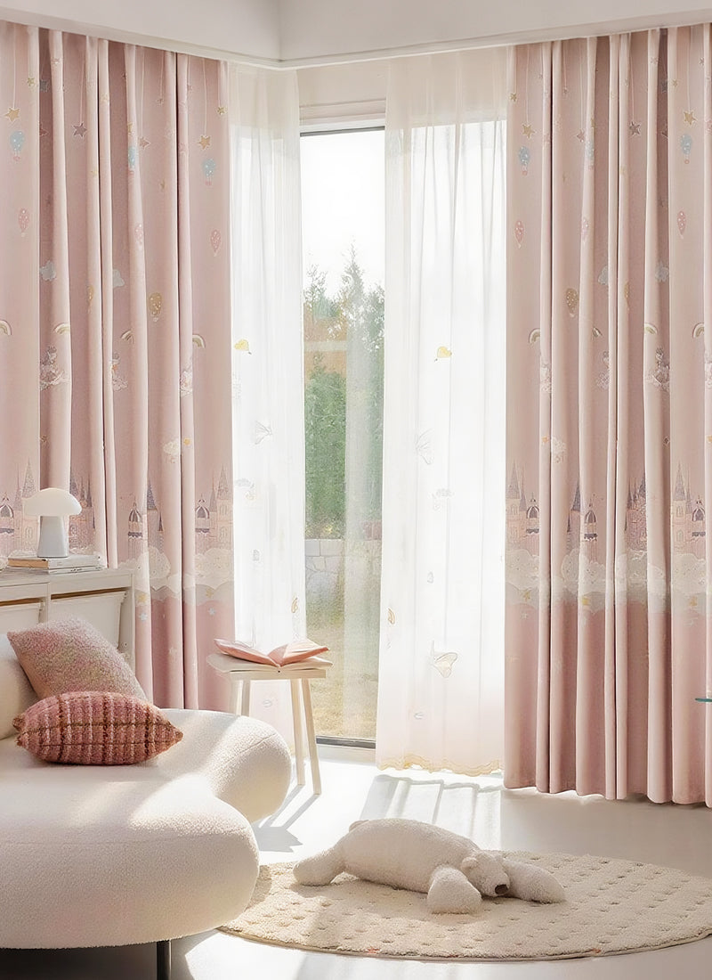 ‌Dreamy Pink Bubble Wonderland Curtains for Girls' Room