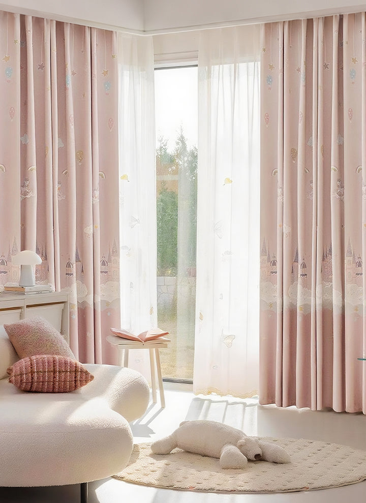 ‌Dreamy Pink Bubble Wonderland Curtains for Girls' Room