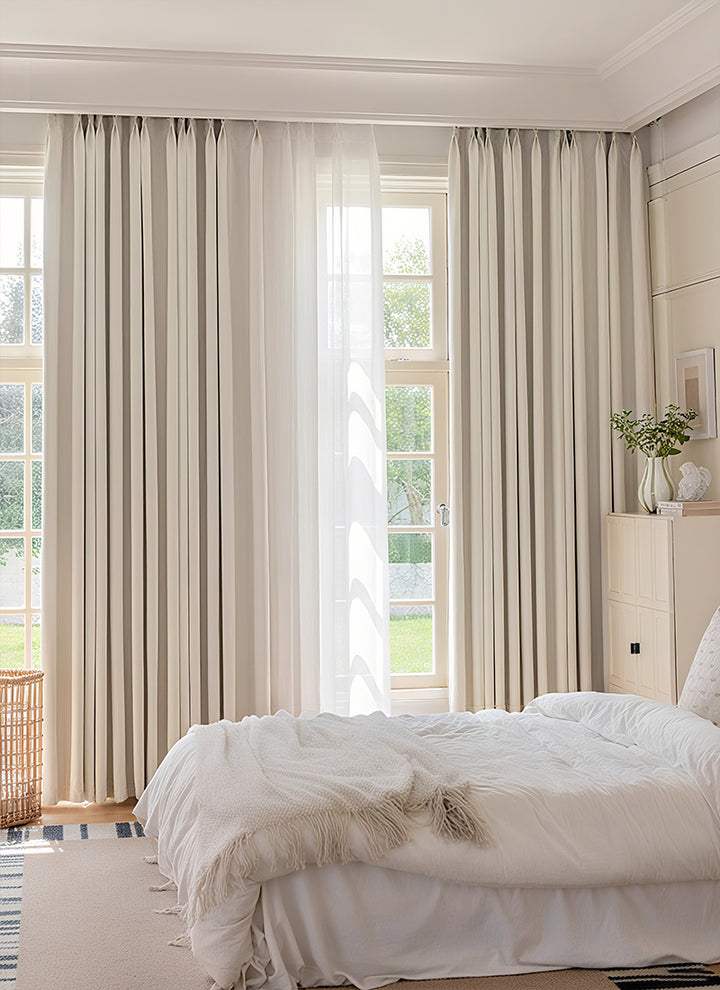 100% Linen Blackout Curtains for Bedroom , Rod Pocket/Hooks Living Room Drapes, Thermal Insulated Grey Blackout Curtains 2 Panels Set