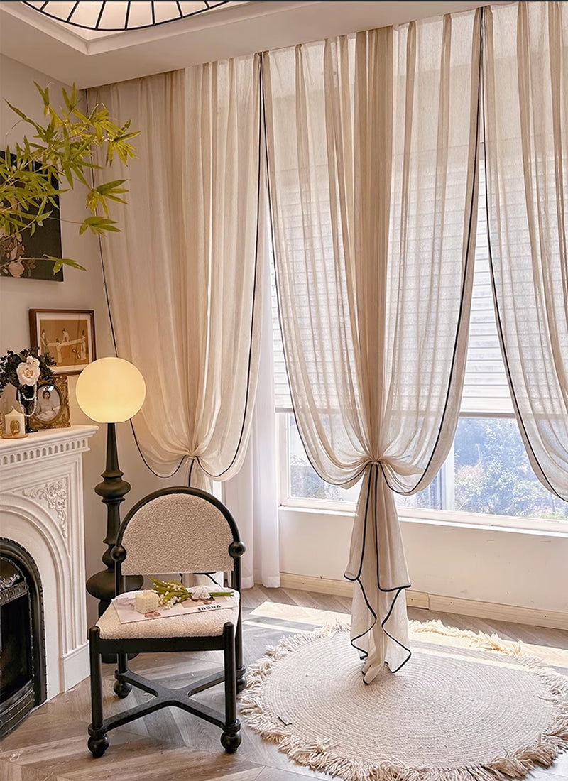 High-Quality Black-Trimmed Linen Drapes for Living Room