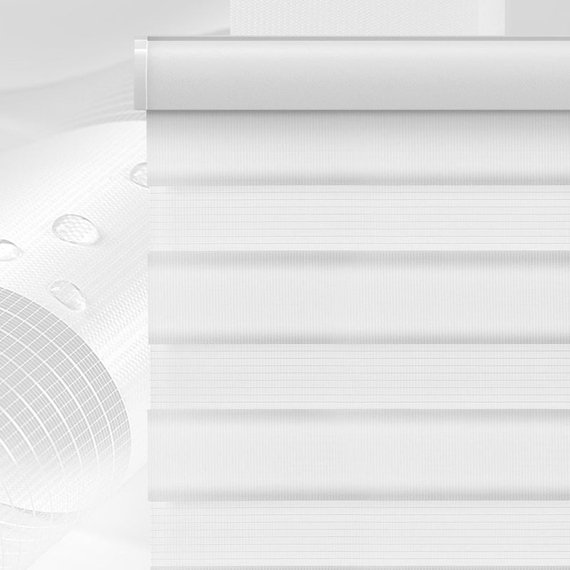 Close-up of modern white blackout curtain with layered, textured fabric design