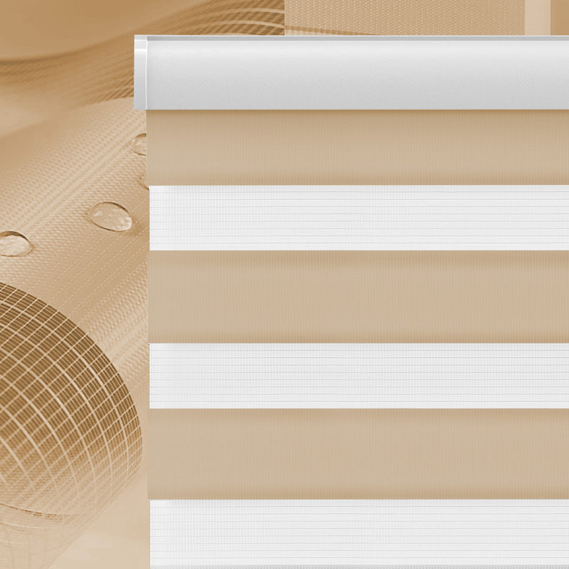 Beige and white striped waterproof blackout roller blind with modern texture