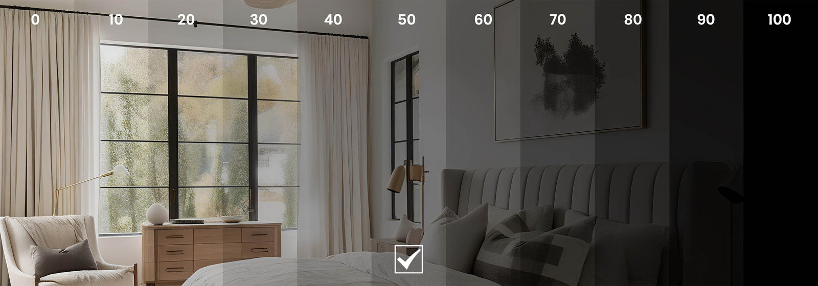 50% Shading Curtain – Engineered with light-filtering fabric to protect furniture and flooring.