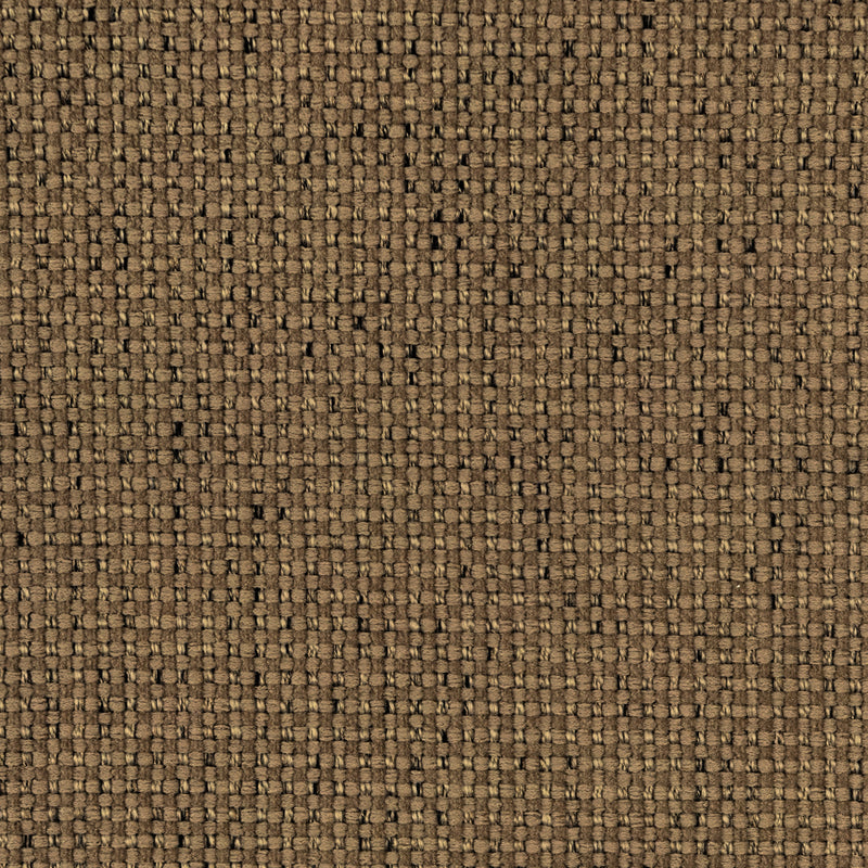 Close-up of brown woven curtain fabric with textured, grid-like pattern