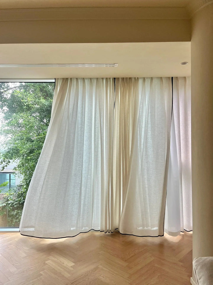 High-Quality Black-Trimmed Linen Drapes for Living Room
