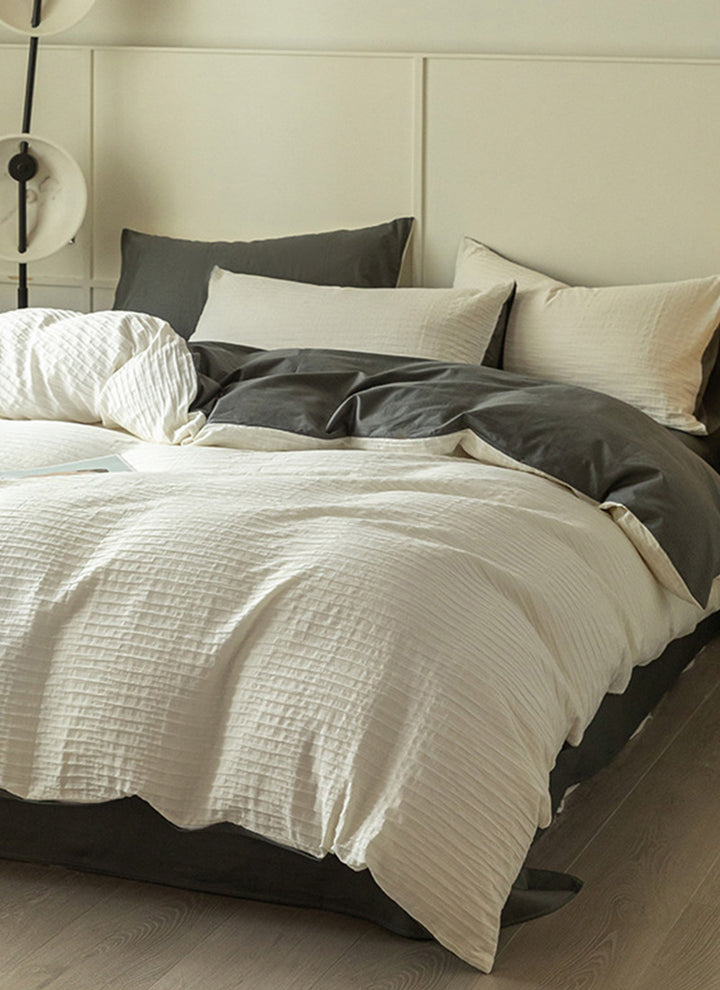 Pure Comfort Healing Cotton Bed Set – Airy Bubble Gauze & Waffle Texture for Luxury Homes & Resorts