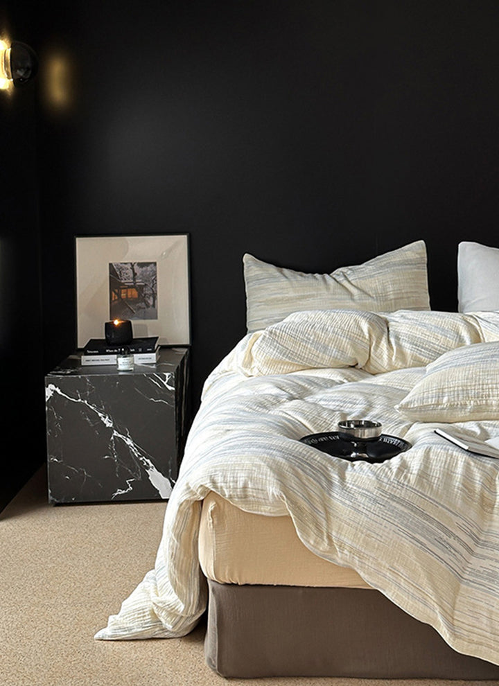 ZenWrinkle™ Organic Cotton Dual-Layer Gauze Bedding Set - Japanese Minimalist Wrinkle-Weave Technology for All-Season Naked-Sleep Comfort