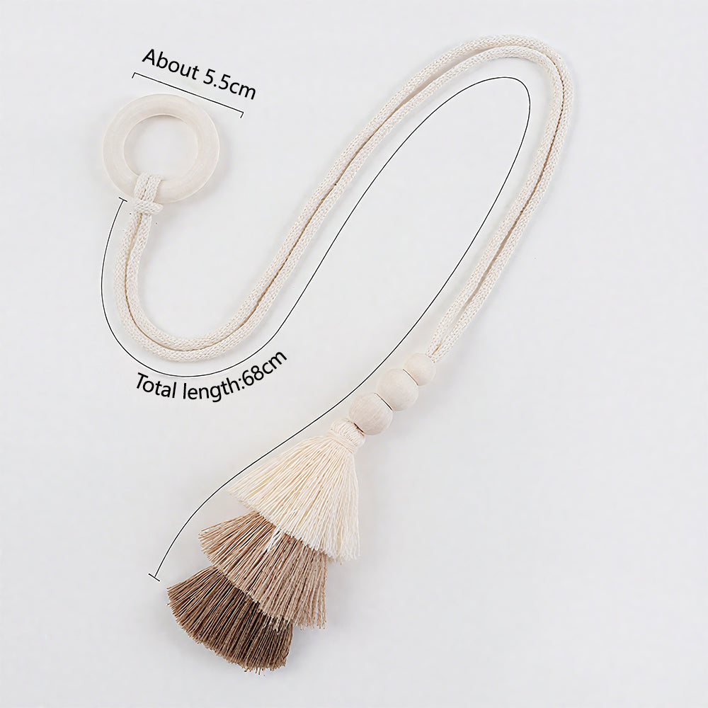 ‌Ginkgo Leaf Inspired Elegant Tassel Curtain Tie-Back with Natural Wood Tone Accents（Two）