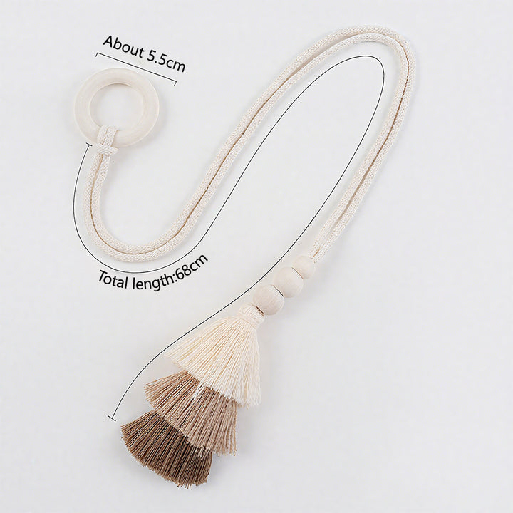 ‌Ginkgo Leaf Inspired Elegant Tassel Curtain Tie-Back with Natural Wood Tone Accents（Two）