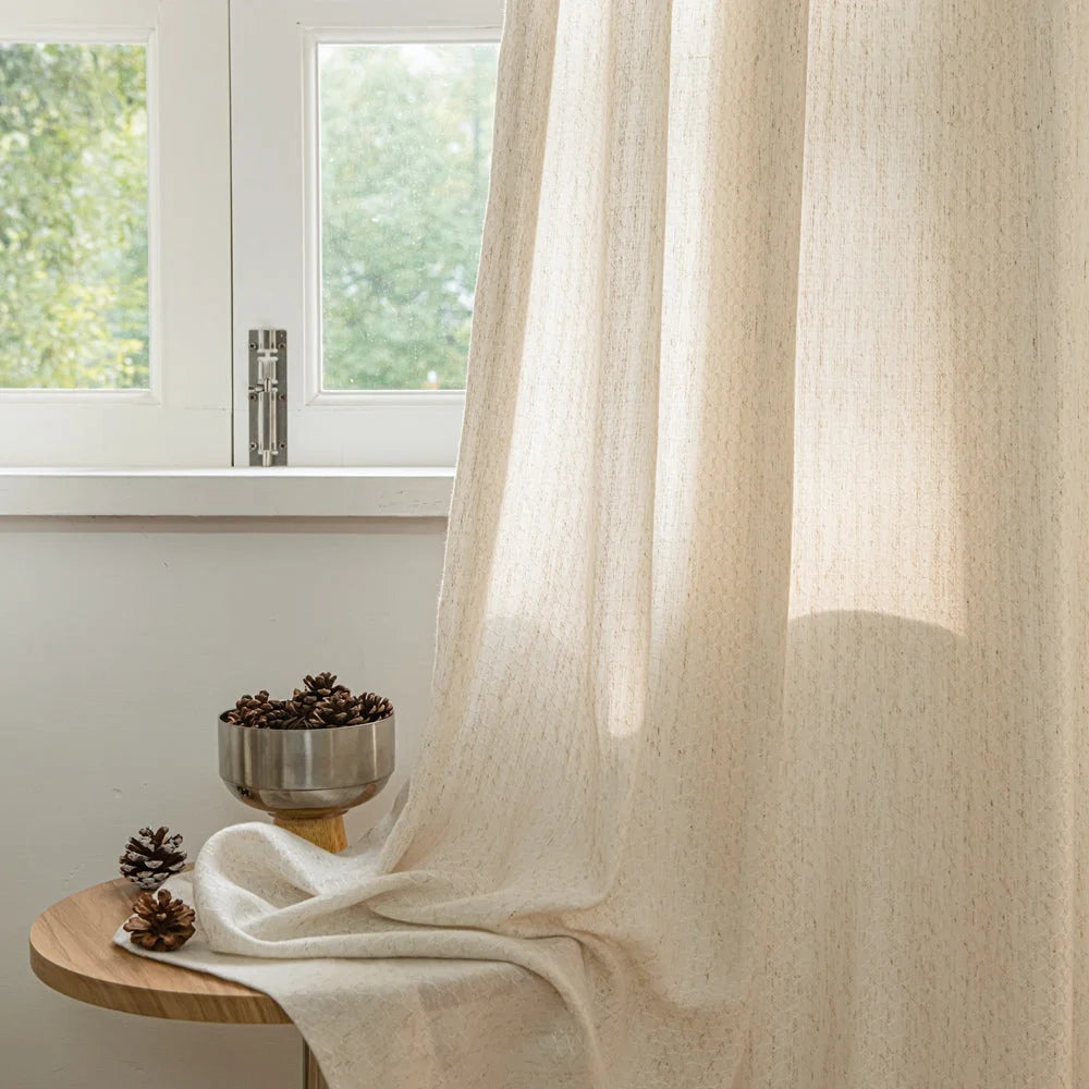 Flora-Lin Luxury Rhombus Texture Linen Curtains