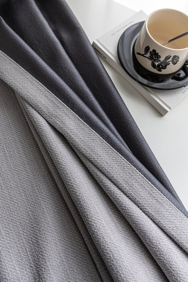 Phantom gray retro linen blackout curtains||Misty Illusion