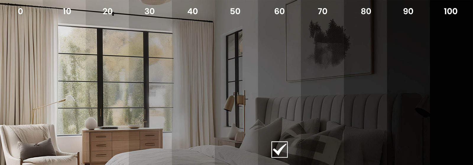 60% Shading Curtain – Blocks 60% of light, creating a soft, glare-free indoor environment