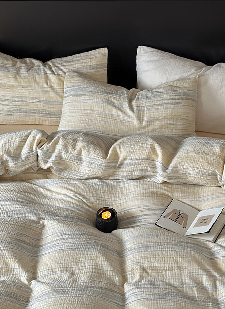 ZenWrinkle™ Organic Cotton Dual-Layer Gauze Bedding Set - Japanese Minimalist Wrinkle-Weave Technology for All-Season Naked-Sleep Comfort