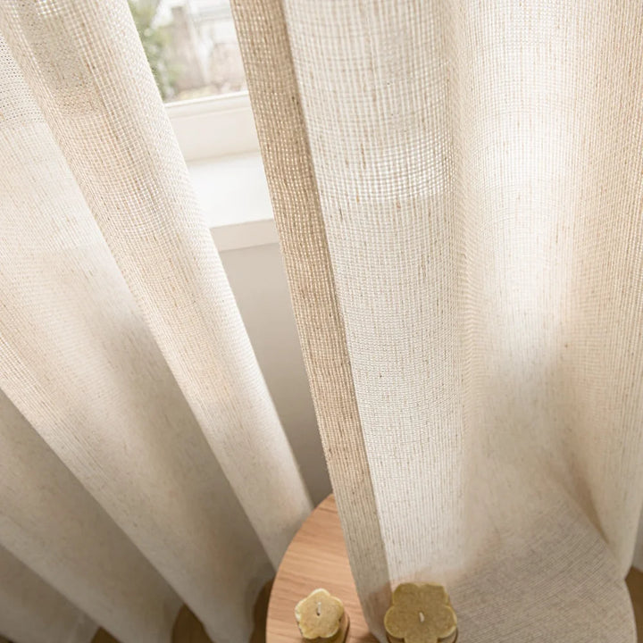 Seren Natural Small Plaid Linen Drape Curtains