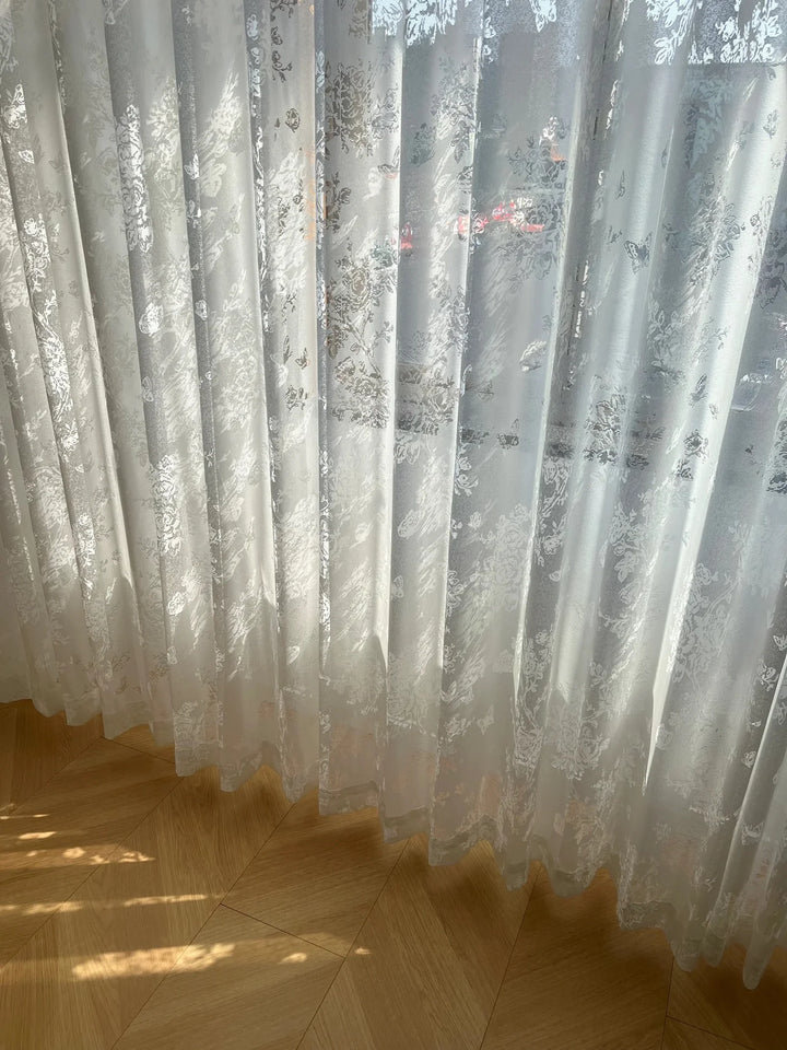 French Romantic Rose Cutout Pattern Gauze Curtain