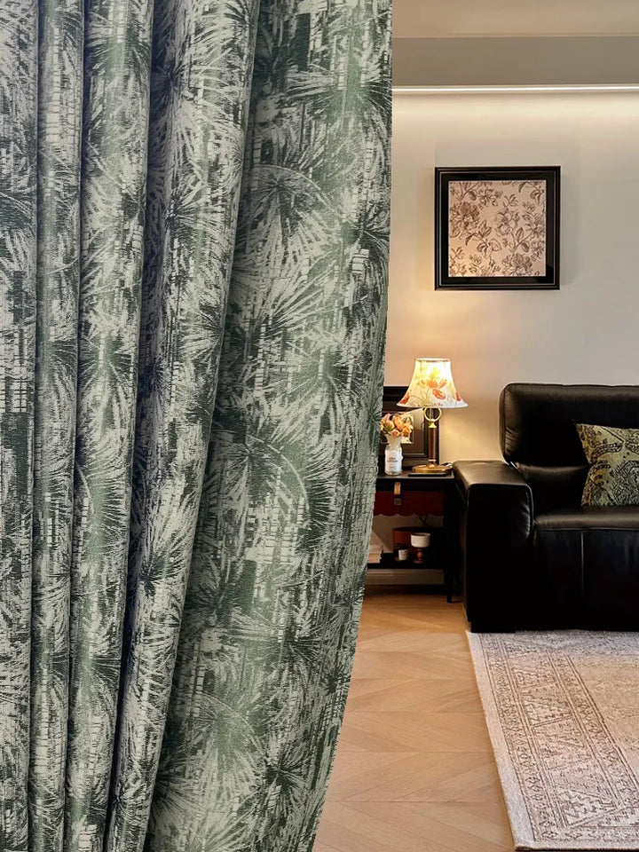 Vintage  Curtains With Palm Leaf Texture