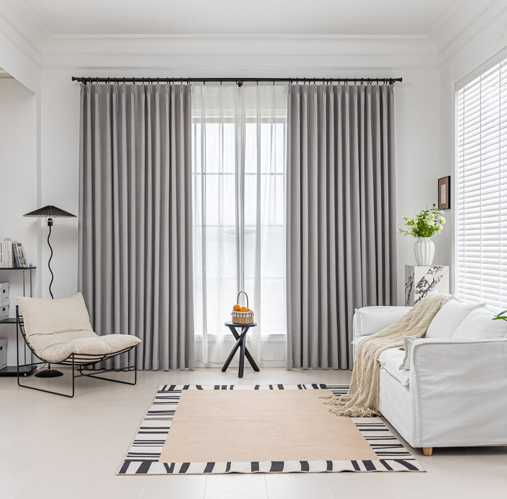 Phantom gray retro linen blackout curtains||Misty Illusion