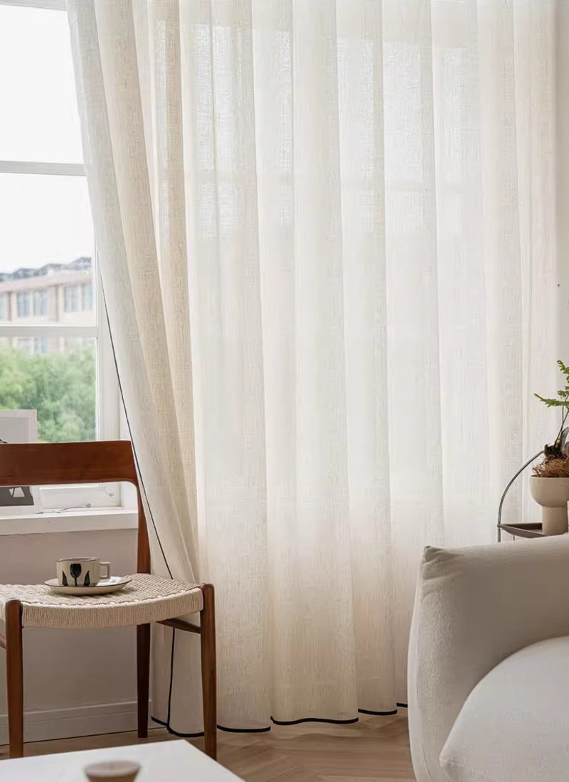 High-Quality Black-Trimmed Linen Drapes for Living Room