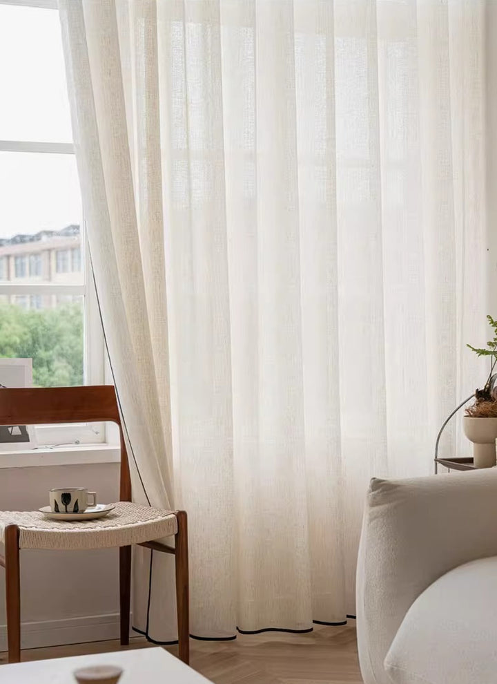 High-Quality Black-Trimmed Linen Drapes for Living Room