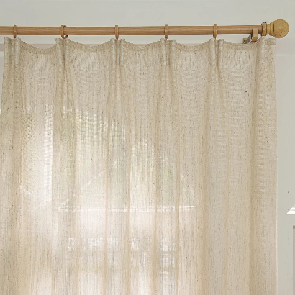 Seren Natural Small Plaid Linen Drape Curtains