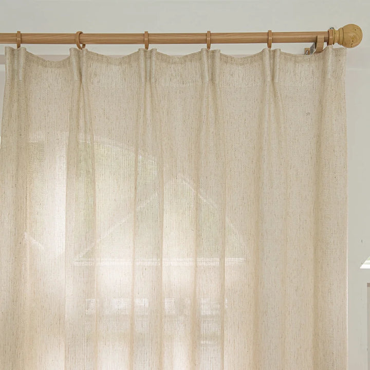 Seren Natural Small Plaid Linen Drape Curtains