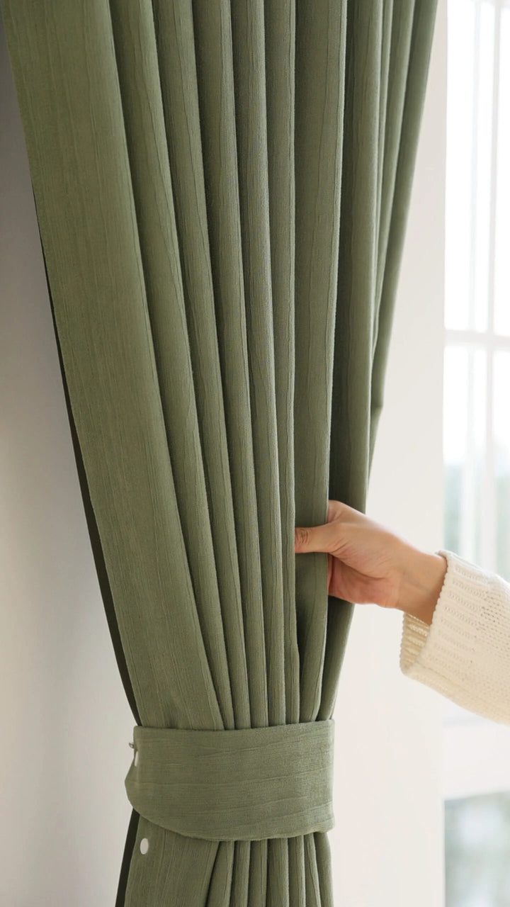 Superior Sense Bark Pressed Wrinkle, Super Soft Chenille Curtains