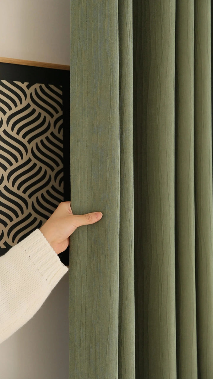Superior Sense Bark Pressed Wrinkle, Super Soft Chenille Curtains