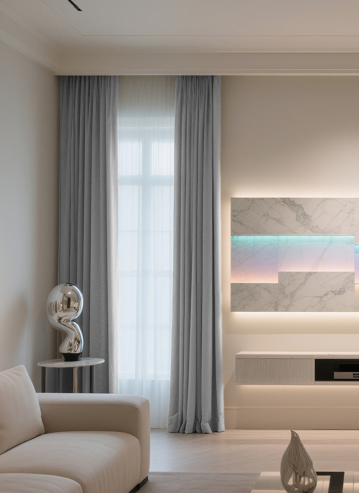 100% Linen Blackout Curtains for Bedroom , Rod Pocket/Hooks Living Room Drapes, Thermal Insulated Grey Blackout Curtains 2 Panels Set