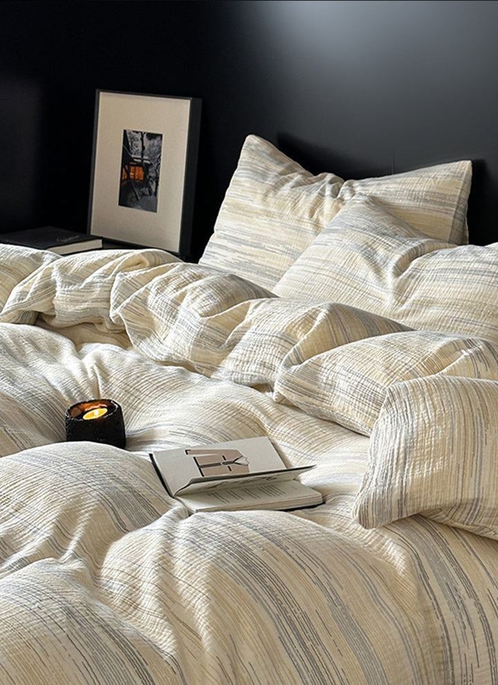 ZenWrinkle™ Organic Cotton Dual-Layer Gauze Bedding Set - Japanese Minimalist Wrinkle-Weave Technology for All-Season Naked-Sleep Comfort