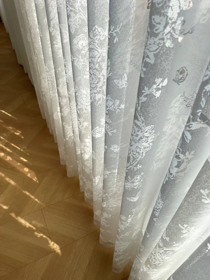 French Romantic Rose Cutout Pattern Gauze Curtain