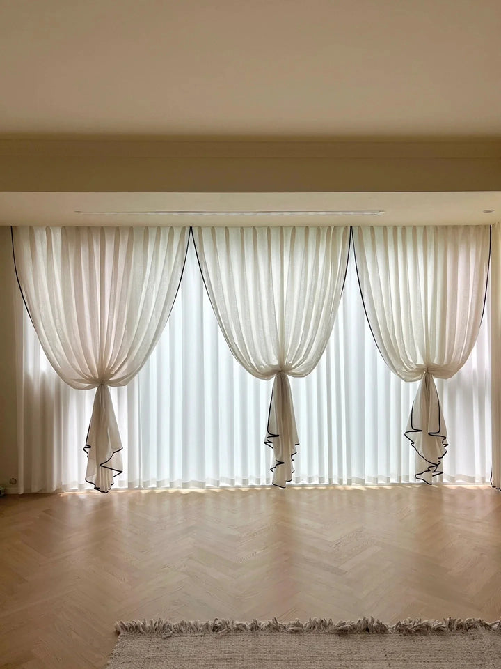 High-Quality Black-Trimmed Linen Drapes for Living Room