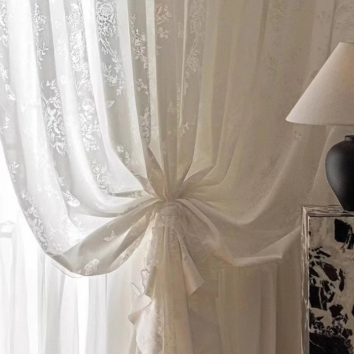 French Romantic Rose Cutout Pattern Gauze Curtain