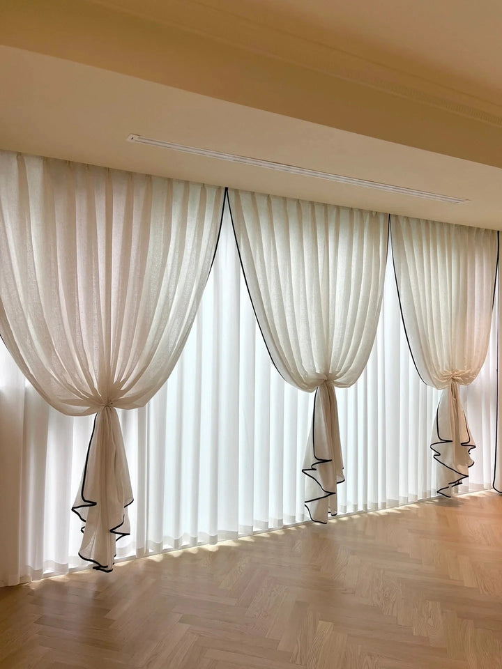 High-Quality Black-Trimmed Linen Drapes for Living Room