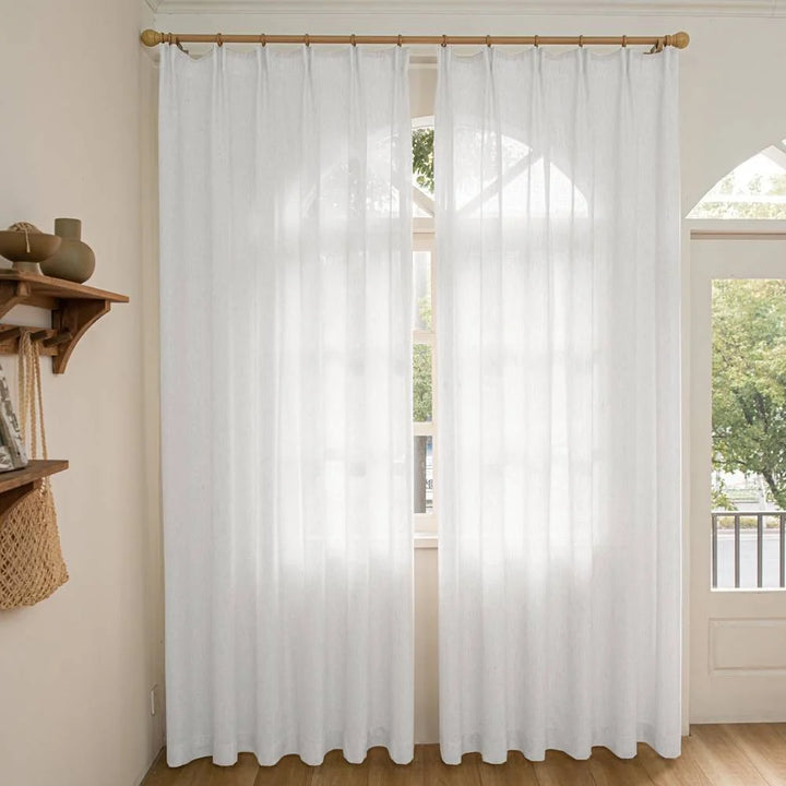 Seren Natural Small Plaid Linen Drape Curtains