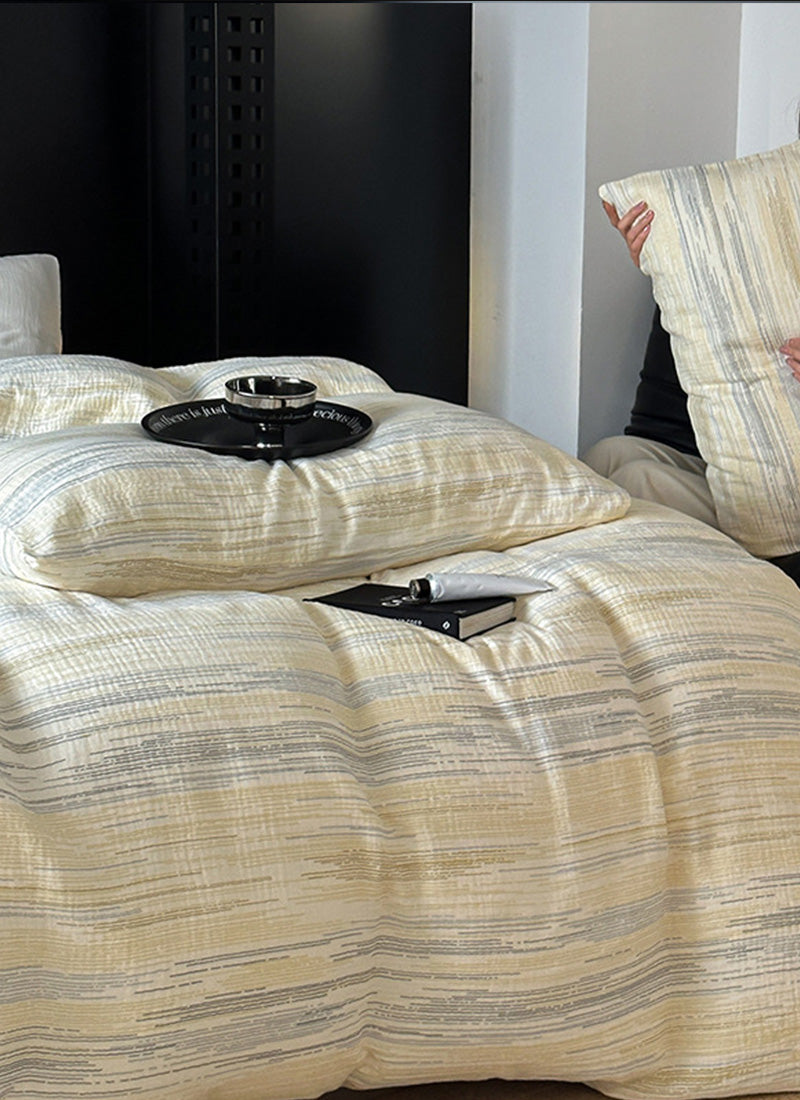 ZenWrinkle™ Organic Cotton Dual-Layer Gauze Bedding Set - Japanese Minimalist Wrinkle-Weave Technology for All-Season Naked-Sleep Comfort
