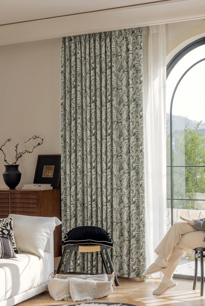 Vintage  Curtains With Palm Leaf Texture