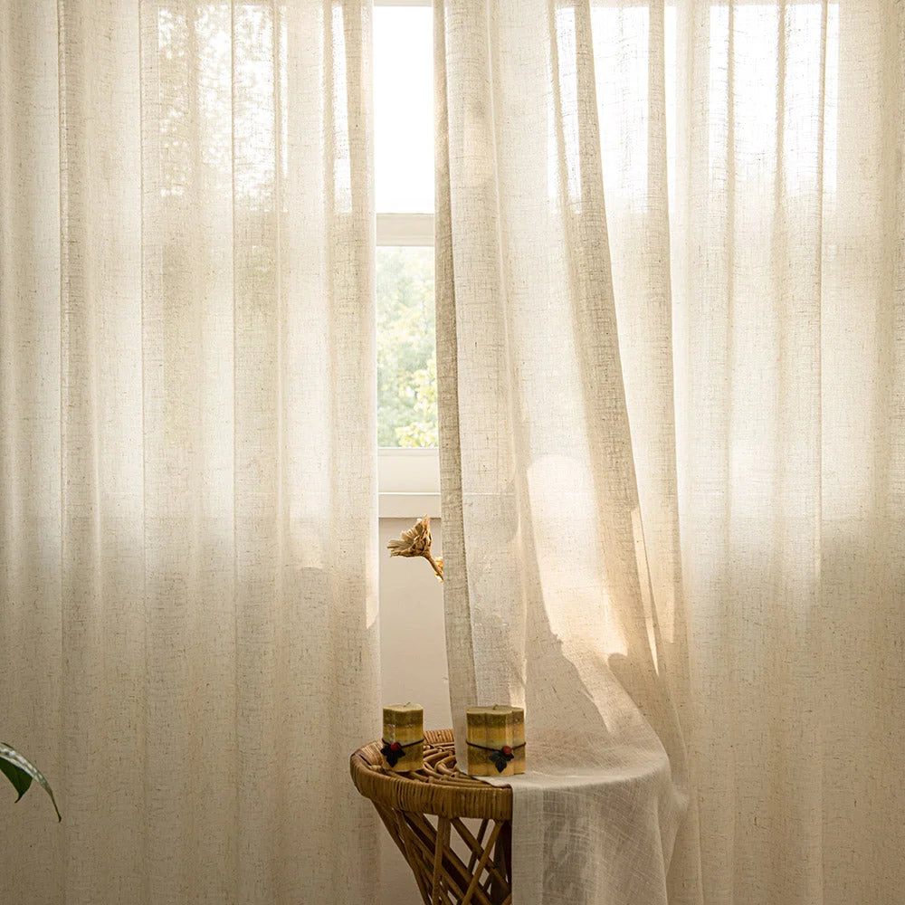 Herb-Lin Ivory Linen Sheer Curtains
