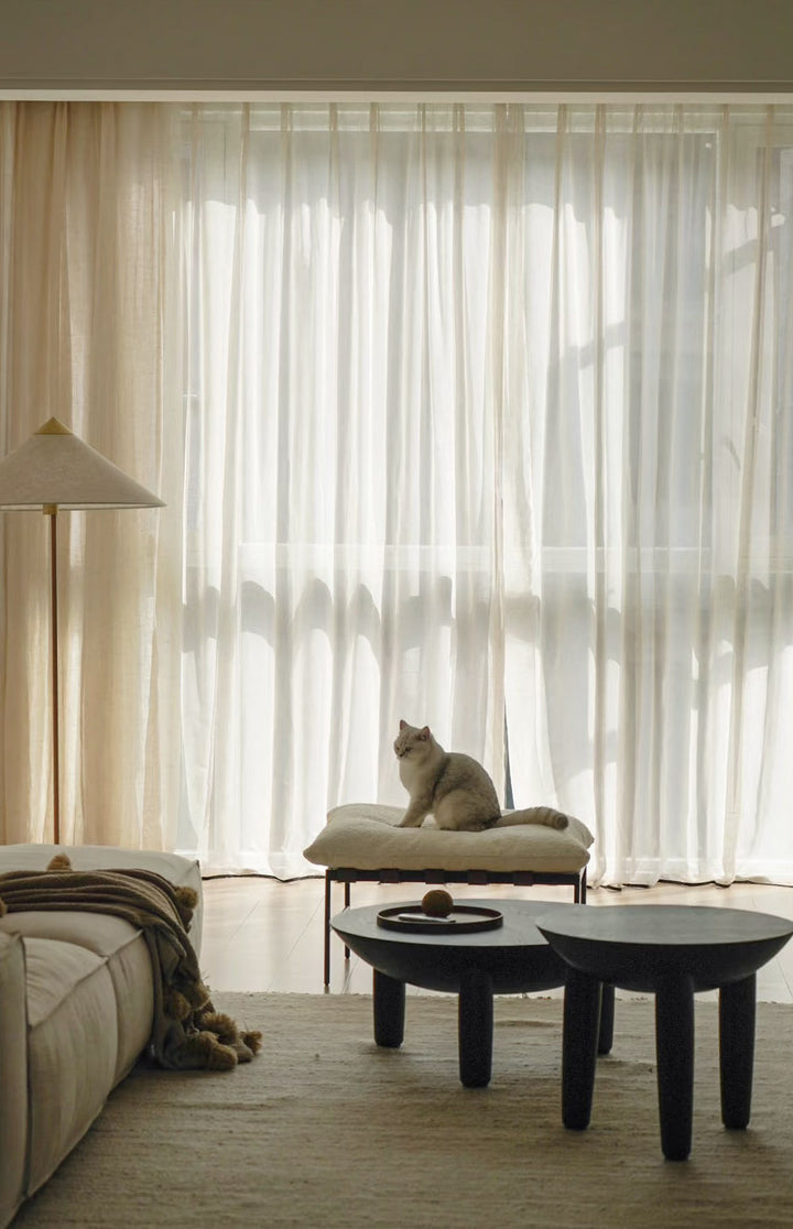 ‌Elegant Linen Sheer Curtain with Light Filtering, Luxurious Drape for Home