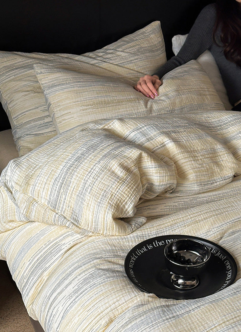 ZenWrinkle™ Organic Cotton Dual-Layer Gauze Bedding Set - Japanese Minimalist Wrinkle-Weave Technology for All-Season Naked-Sleep Comfort