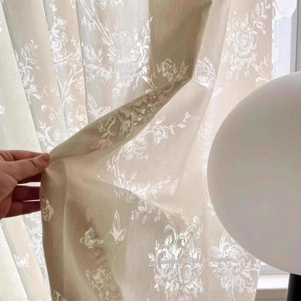French Romantic Rose Cutout Pattern Gauze Curtain