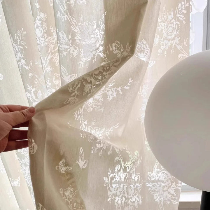 French Romantic Rose Cutout Pattern Gauze Curtain