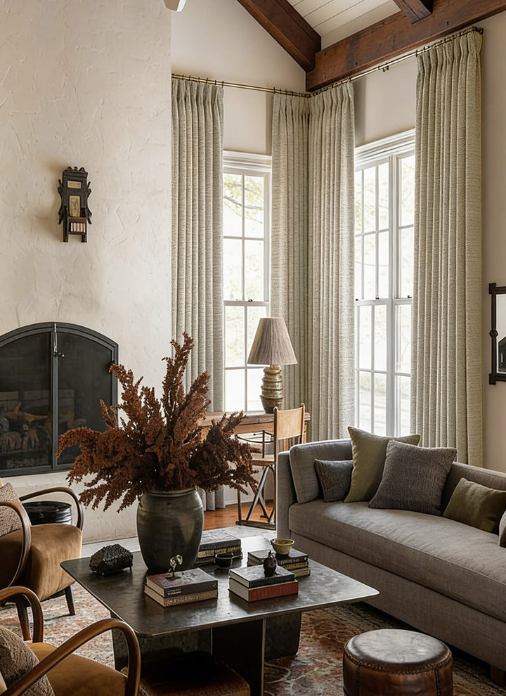 ‌Coastal Waffle Pleated Blackout Curtains