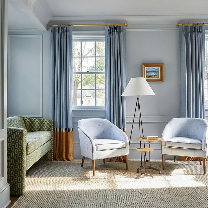 Color Block Curtains Blue &amp; Tan – Timeless Drapes for Traditional French-Style Living Rooms (USA, Canada, EU)