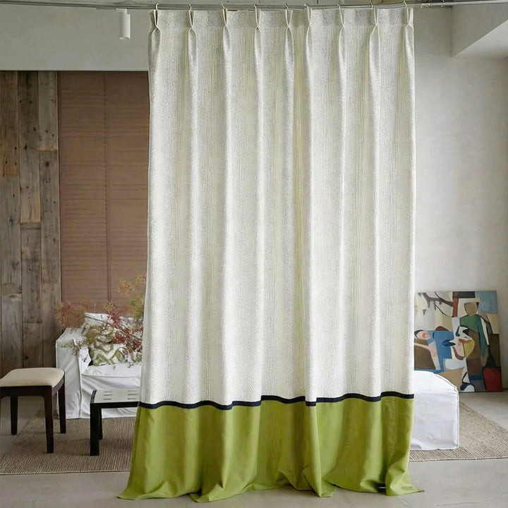 Color Block Curtains Beige &amp; Olive Green – Hanging Sample of Textured Linen Blend Drapes (USA, EU)