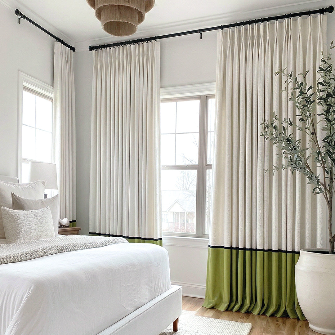 Color Block Curtains Beige &amp; Olive Green – Soft Drapes for Minimalist Modern Bedrooms (North America, Europe)